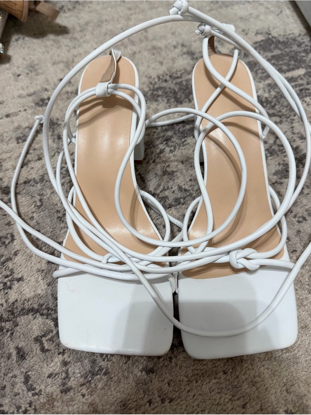 White Lace-Up Square Toe Women's Sandals